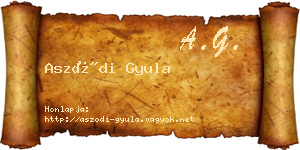 Aszódi Gyula névjegykártya