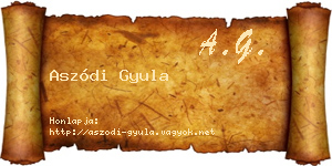 Aszódi Gyula névjegykártya
